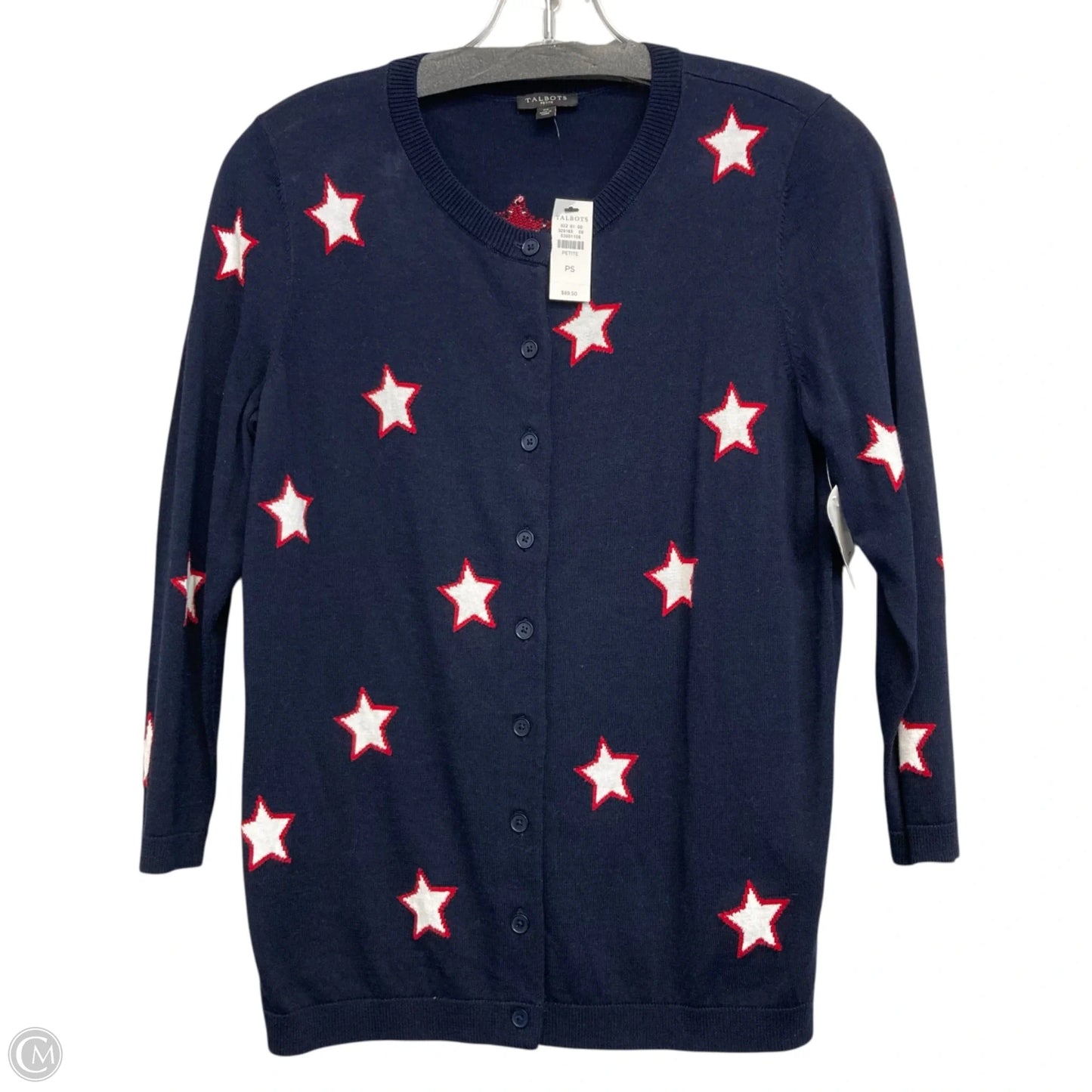 Sweater Cardigan By Talbots In Blue Red & White, Size: Sp