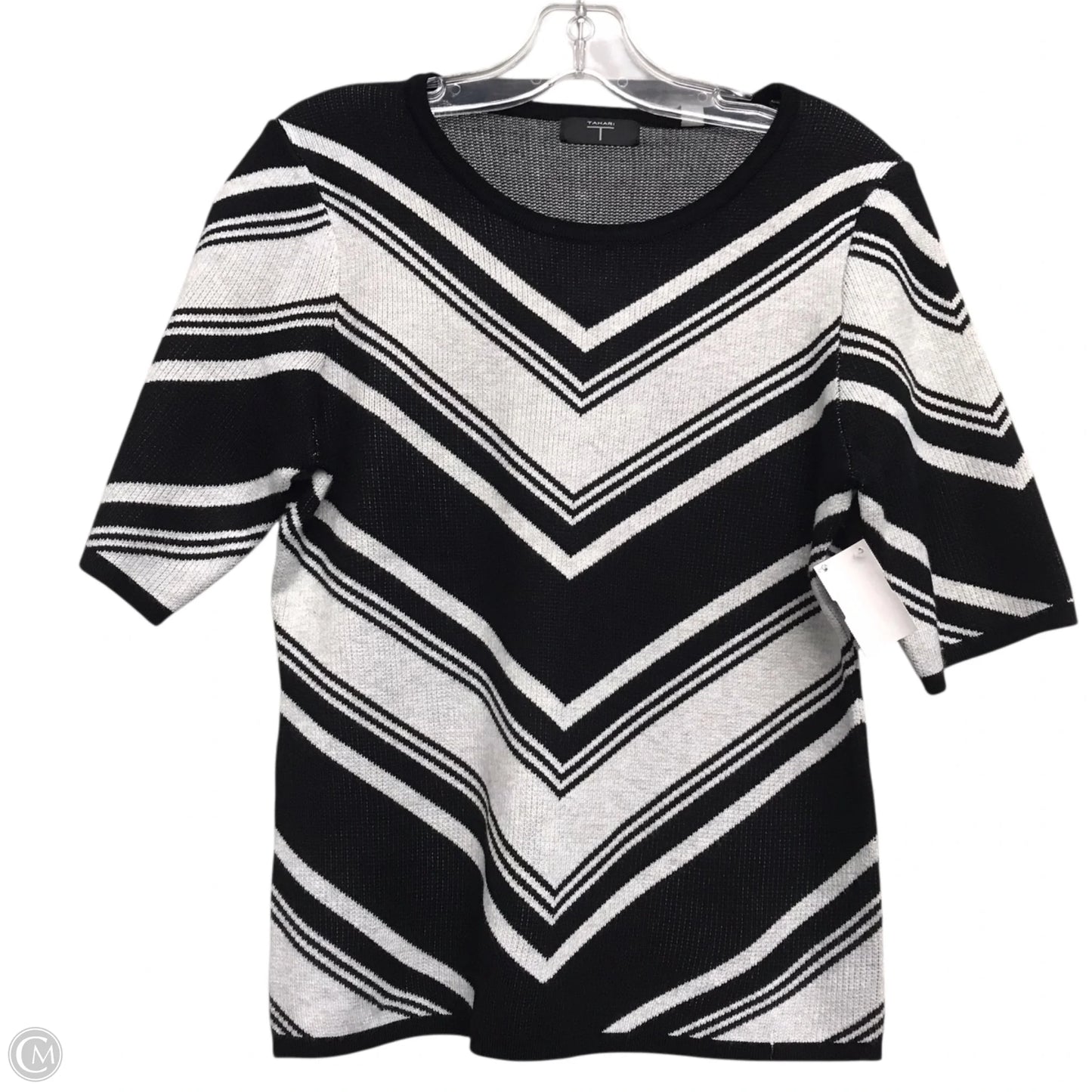 Sweater Short Sleeve By Tahari By Arthur Levine In Black & White, Size: L