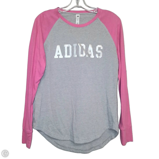 Athletic Top Long Sleeve Crewneck By Adidas In Grey & Pink, Size: M