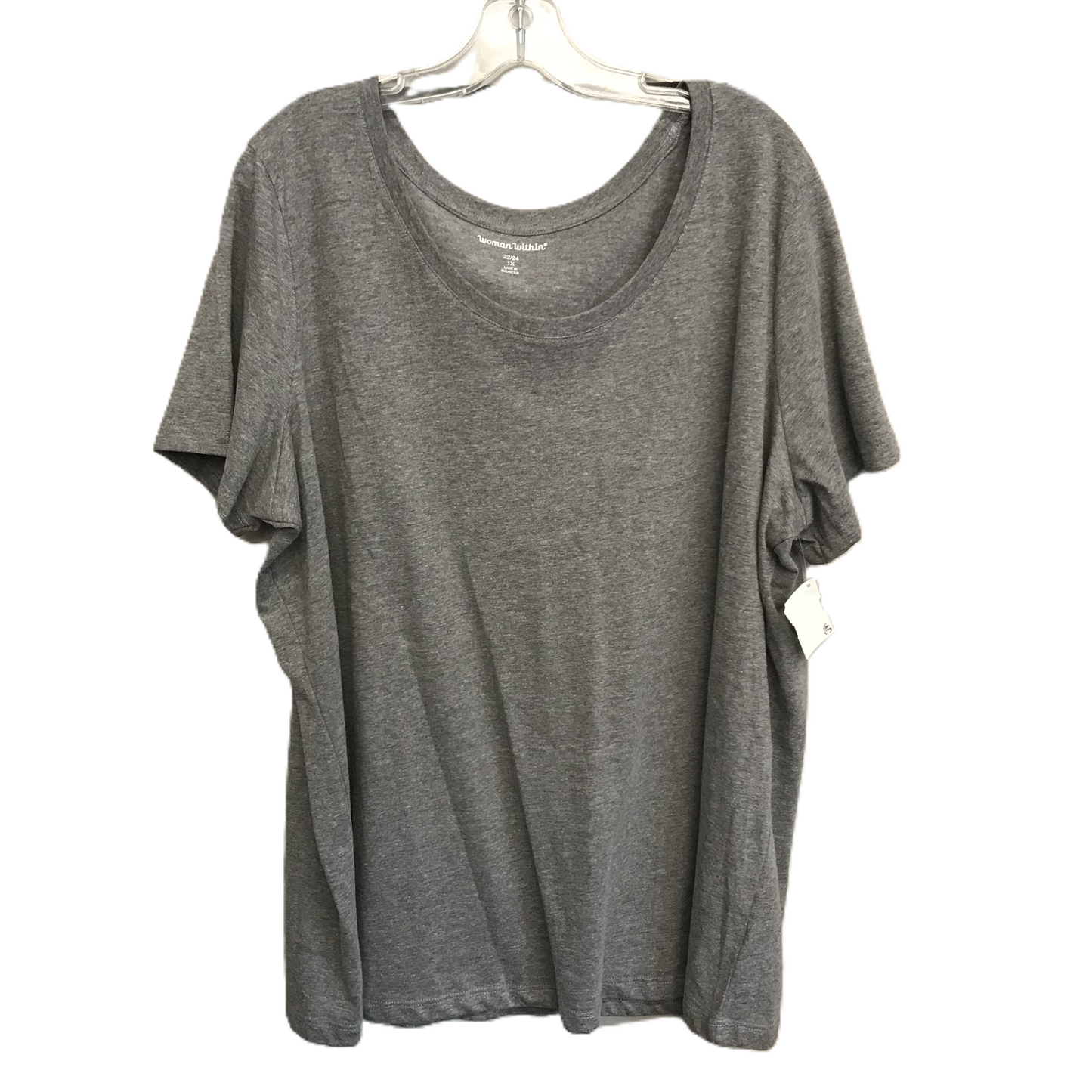 Grey Top Short Sleeve Basic By Woman Within, Size: 1x