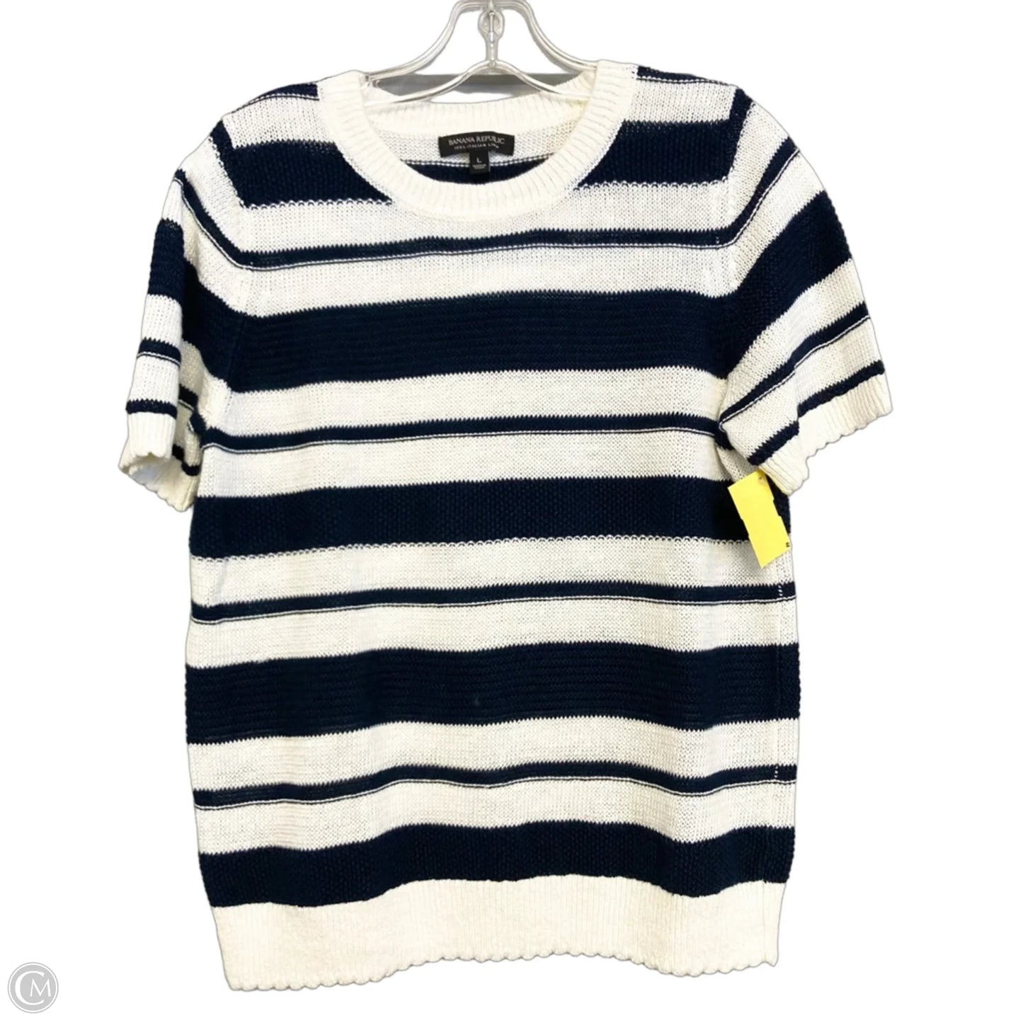 Sweater Short Sleeve By Banana Republic In Blue & White, Size: L