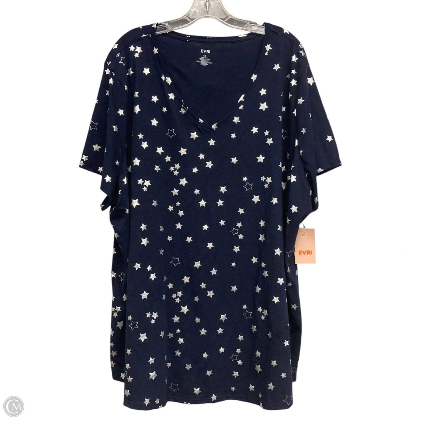 Top Short Sleeve Basic By Evri In Blue & Silver, Size: 4x