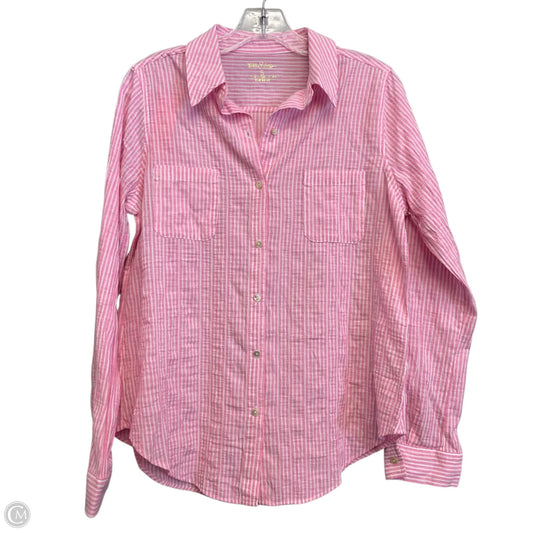 Top Long Sleeve Designer By Lilly Pulitzer In Pink & White, Size: S
