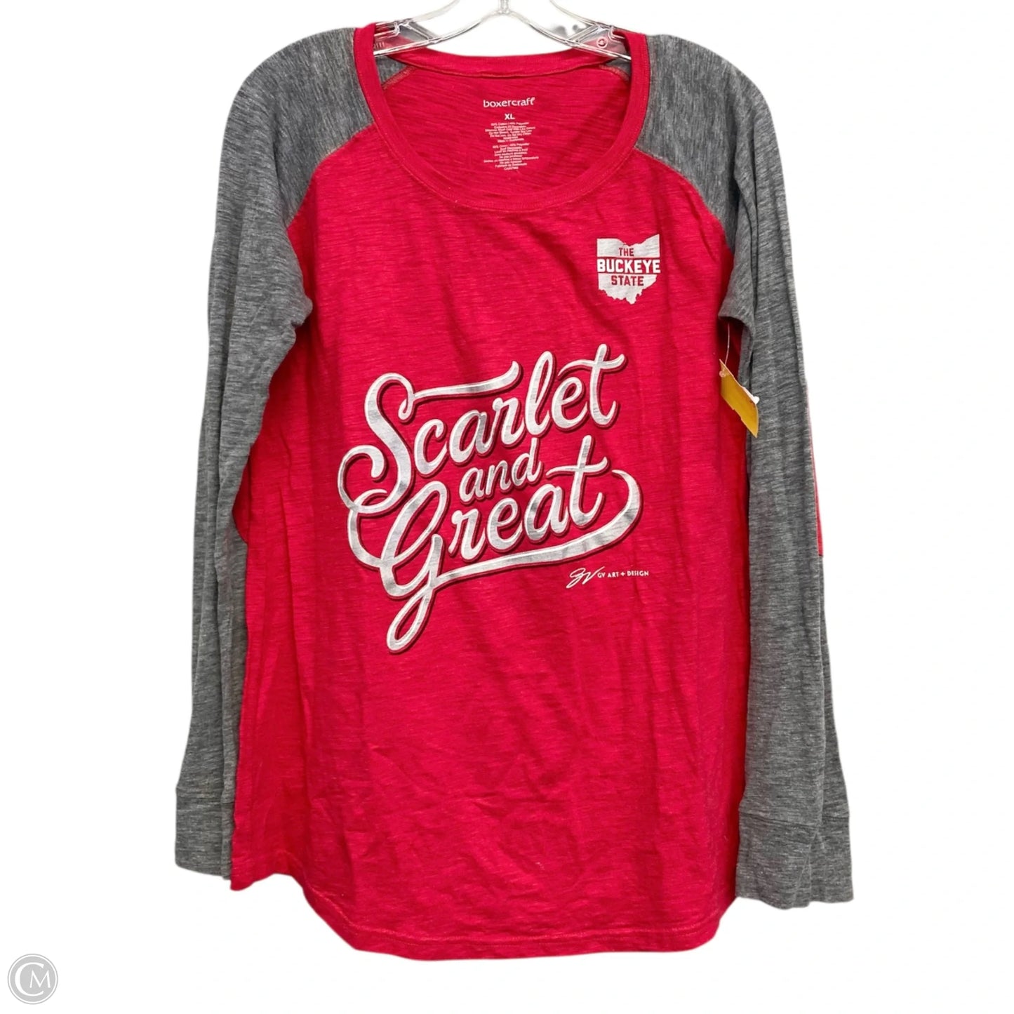 Top Long sleeve  By Boxercraft In Grey & Red, Size: Xl