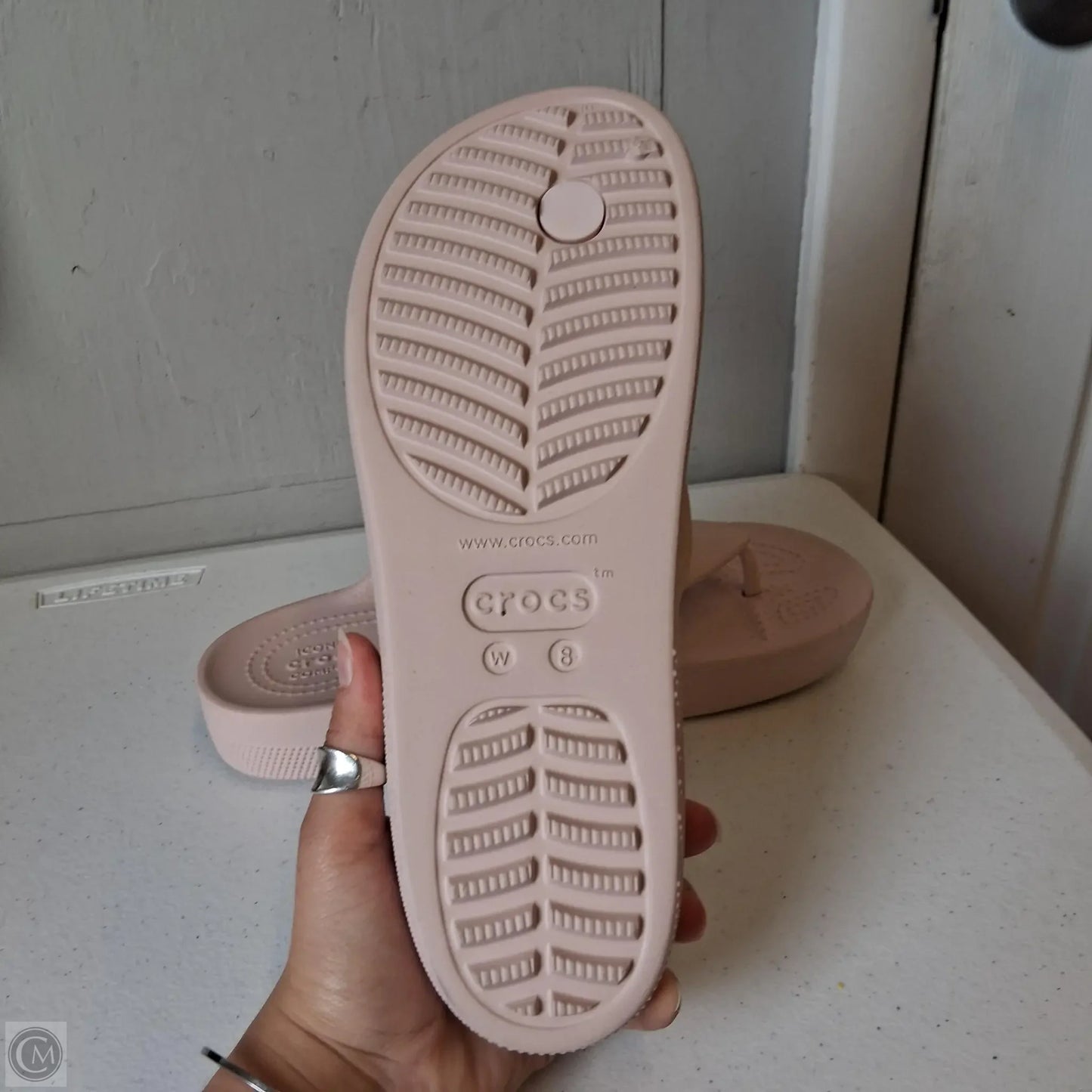 Sandals Heels Platform By Crocs In Pink, Size: 8