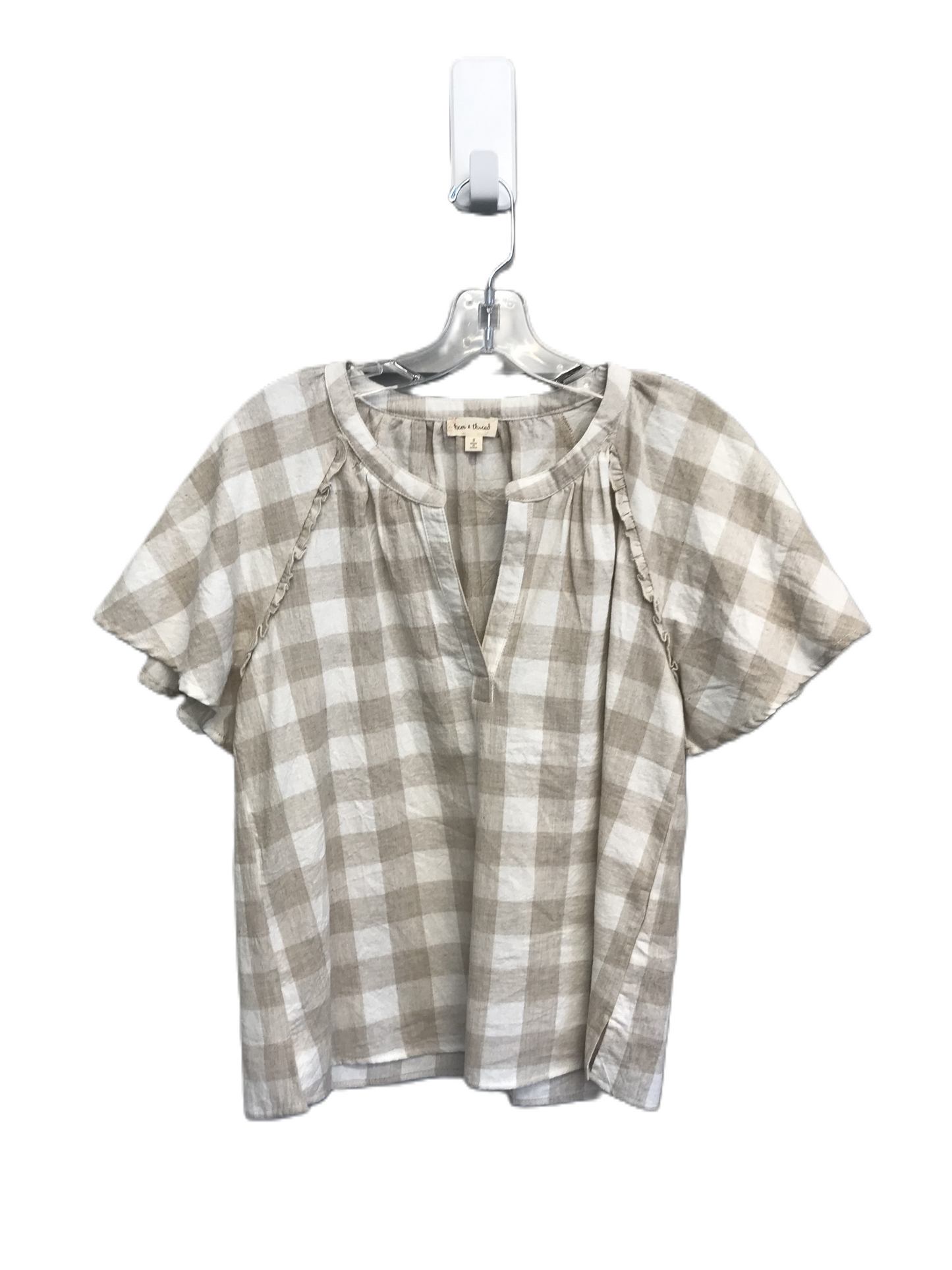 Tan & White Top Short Sleeve By Hem & Thread, Size: S