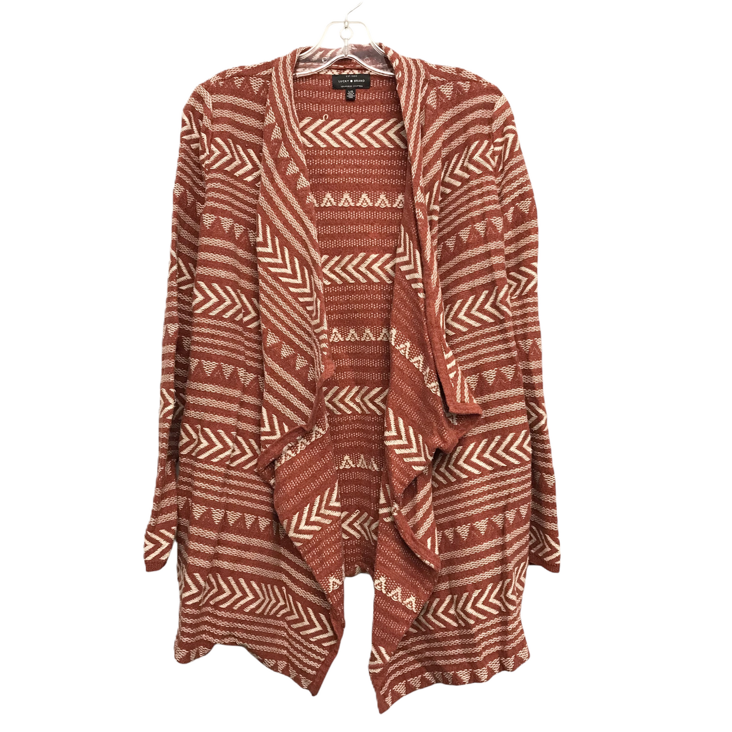 Cardigan By Lucky Brand In Red & Tan, Size: L