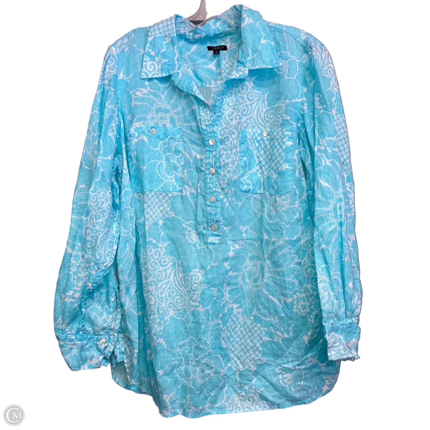 Top Long Sleeve By Talbots In Blue & White, Size: Xl