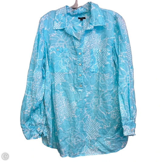 Top Long Sleeve By Talbots In Blue & White, Size: Xl