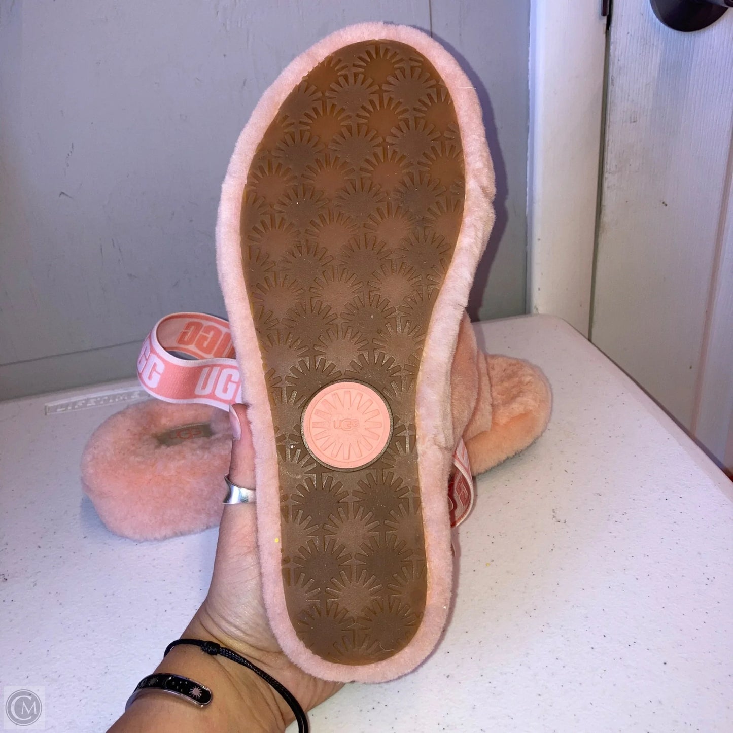Slippers Designer By Ugg In Peach, Size: 9