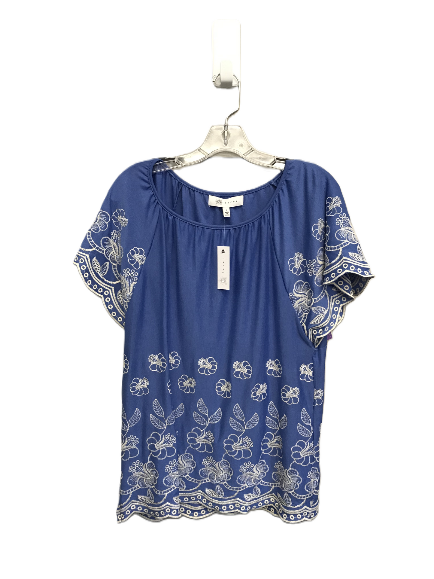 Blue & White Top Short Sleeve By Fever, Size: S