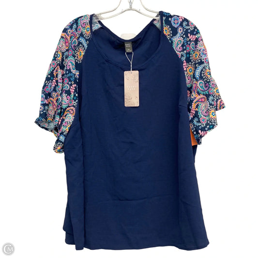 Top Short Sleeve By Emery Rose In Navy, Size: 3x