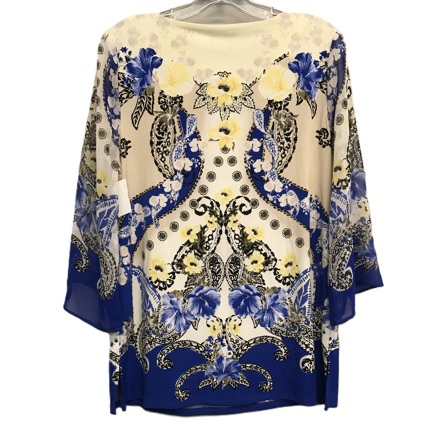 Top 3/4 Sleeve By Jm Collections In Blue & Yellow, Size: S