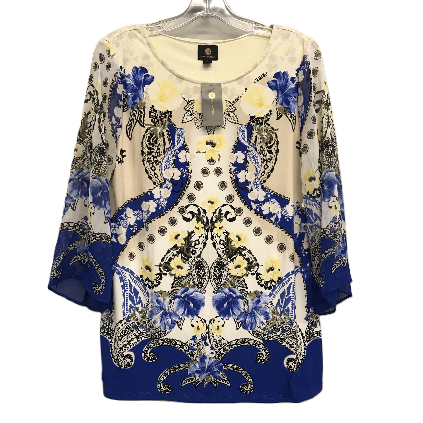 Top 3/4 Sleeve By Jm Collections In Blue & Yellow, Size: S