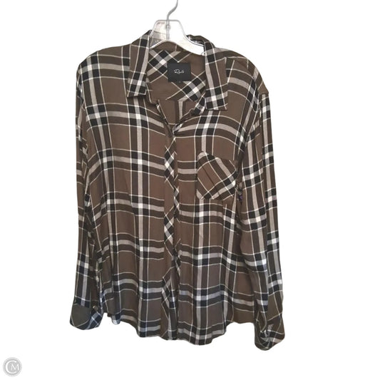 Top Long Sleeve By Rails In Plaid Pattern, Size: L
