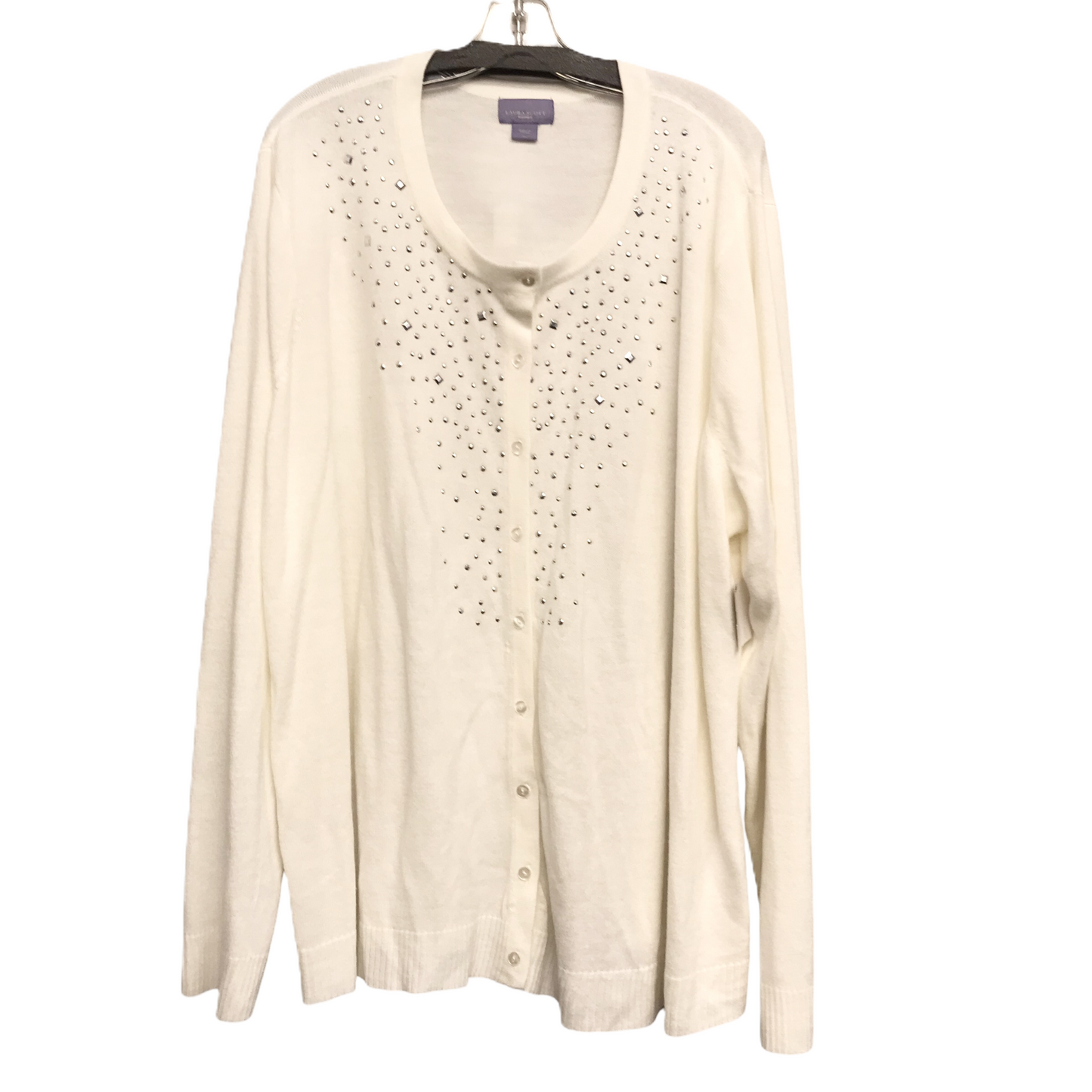 Sweater Cardigan By Laura Scott In Cream, Size: 3x