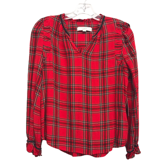 Top Long Sleeve By Loft In Plaid Pattern, Size: Mp