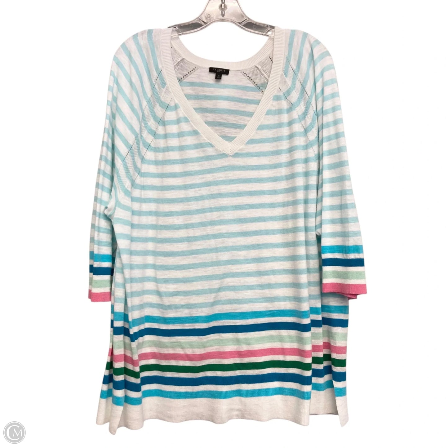 Top 3/4 Sleeve By Talbots In Blue & White, Size: 3x
