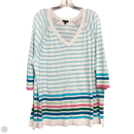 Top 3/4 Sleeve By Talbots In Blue & White, Size: 3x
