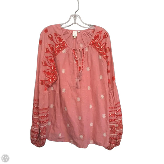 Top Long Sleeve By Anthropologie In Pink & Red, Size: Xl