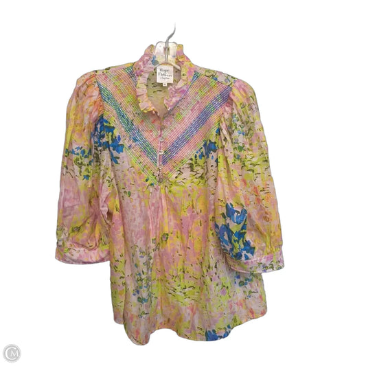 Top 3/4 Sleeve By Hope For Flowers By Tracy Reese In Pink & Yellow, Size: Xl