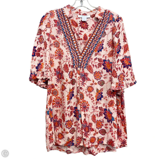 Top Short Sleeve By Bunulu In Floral Print, Size: M
