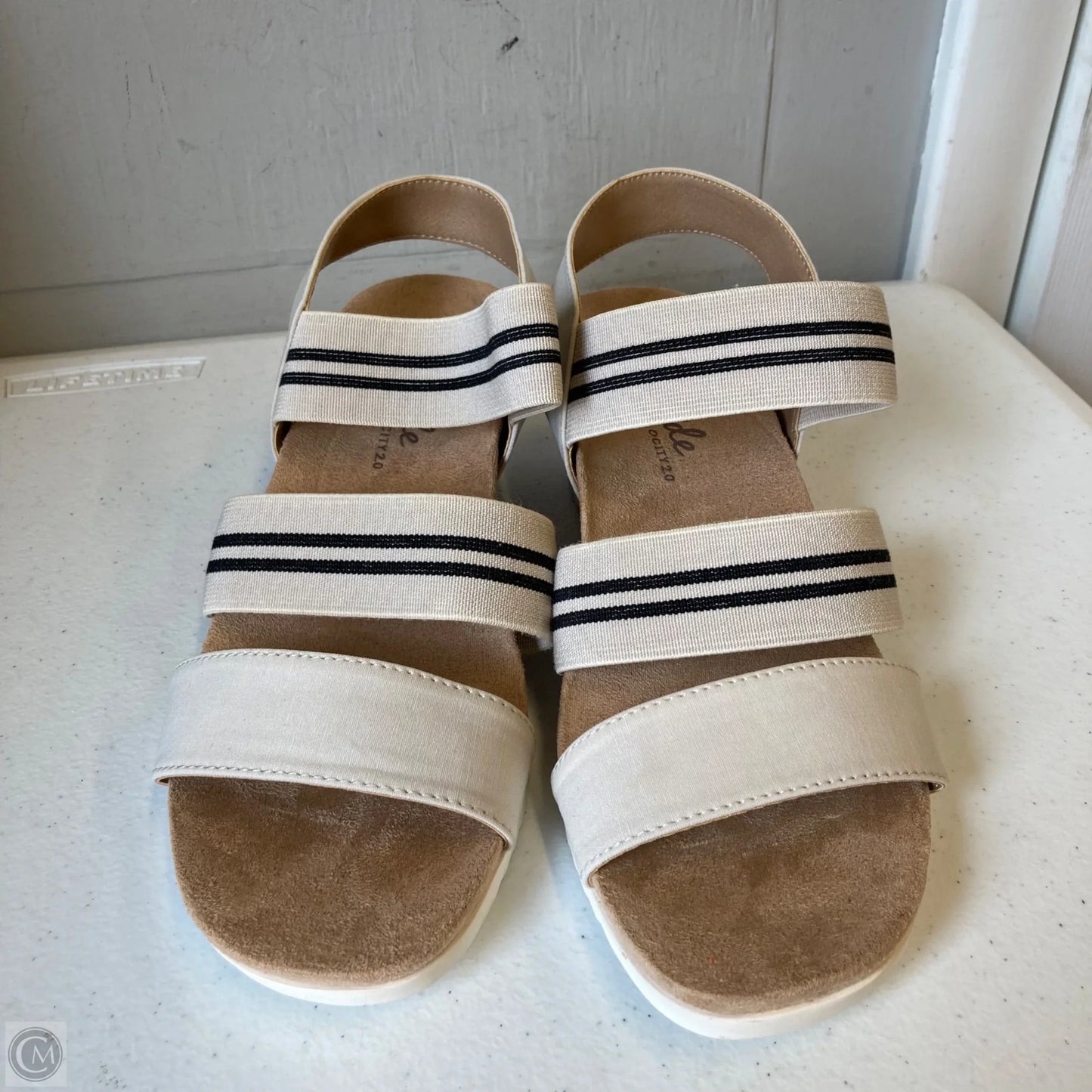 Sandals Heels Wedge By Life Stride In Striped Pattern, Size: 7