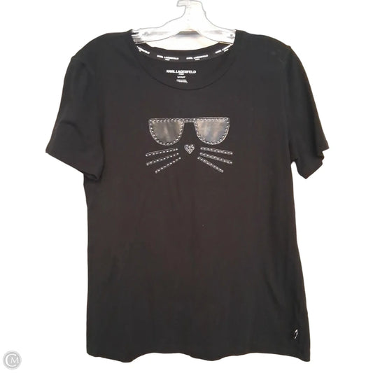 Top Short Sleeve Designer By Karl Lagerfeld In Black, Size: S
