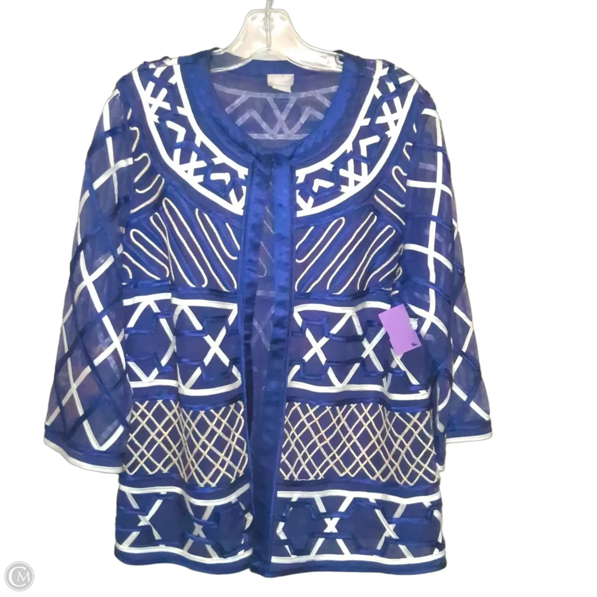 Blazer By Chicos In Blue & White, Size: L