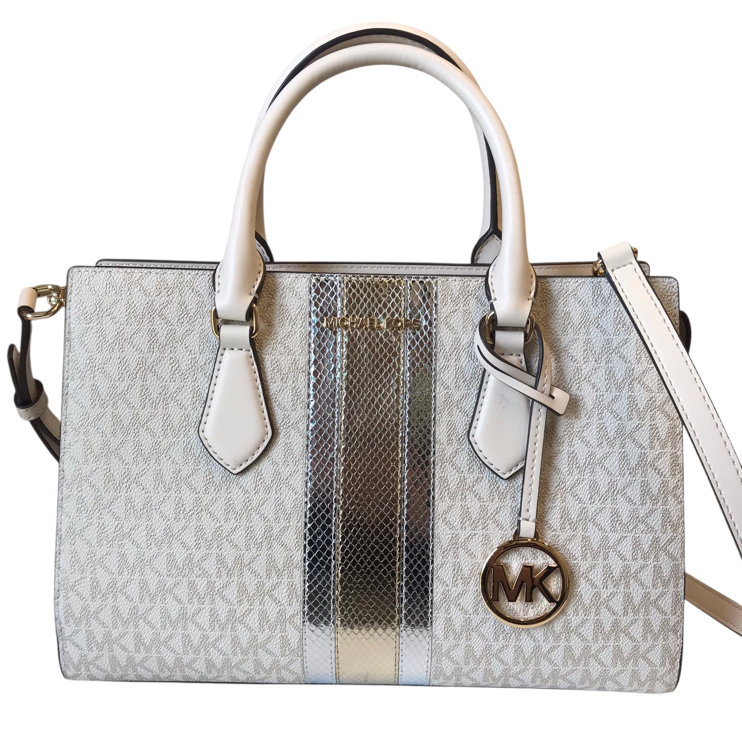 Handbag By Michael By Michael Kors In Tan & White, Size:Medium