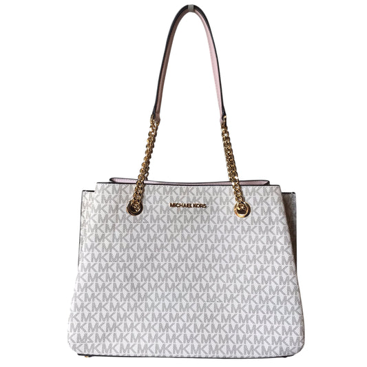 Handbag Designer By Michael Kors In Pink & White, Size:Medium