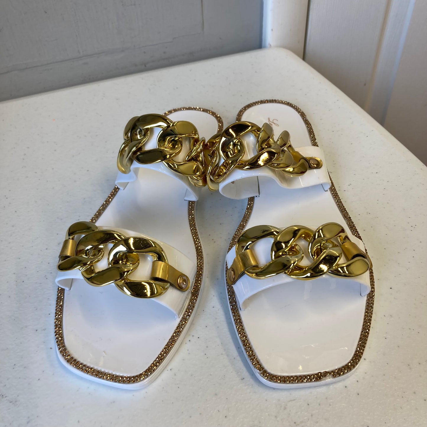 Sandals Flats By Lauren Lorraine In White, Size:9
