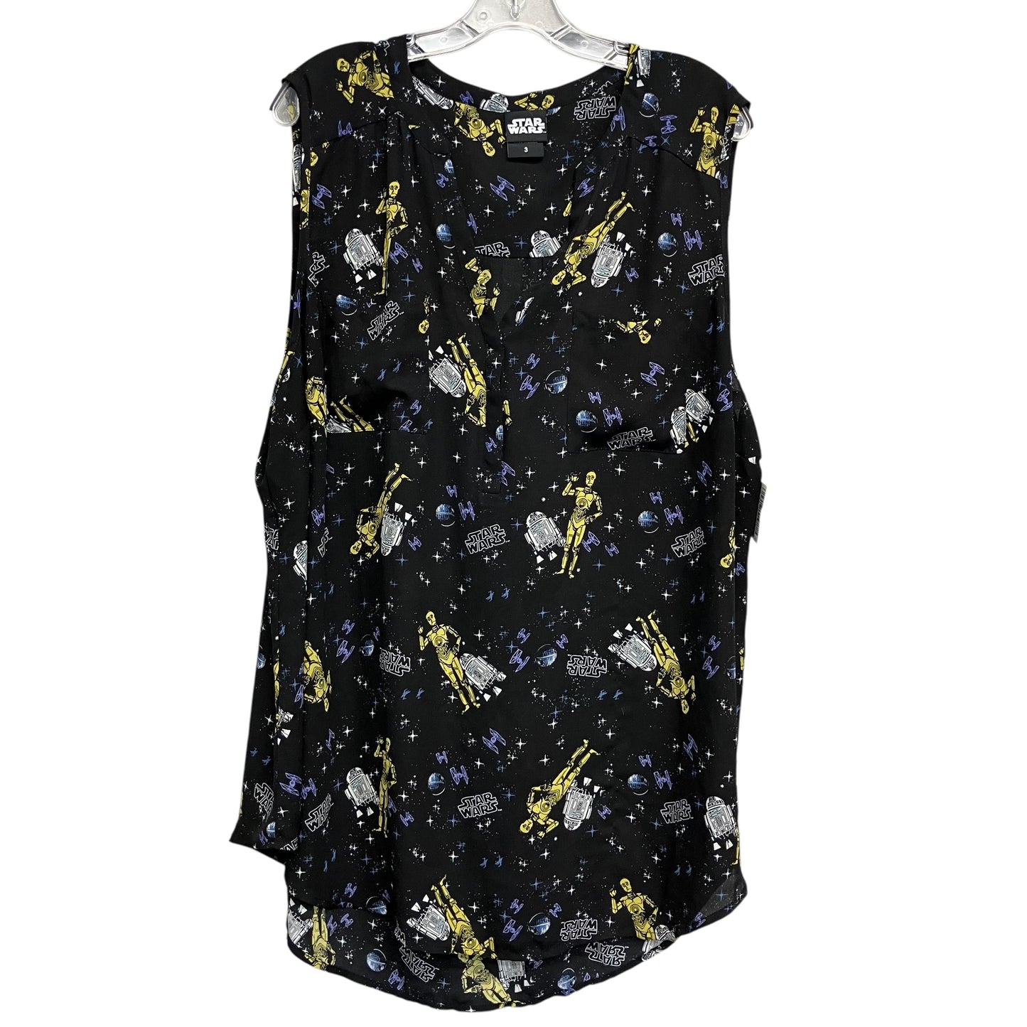 Top Sleeveless By Star Wars In Black & Yellow, Size:3X