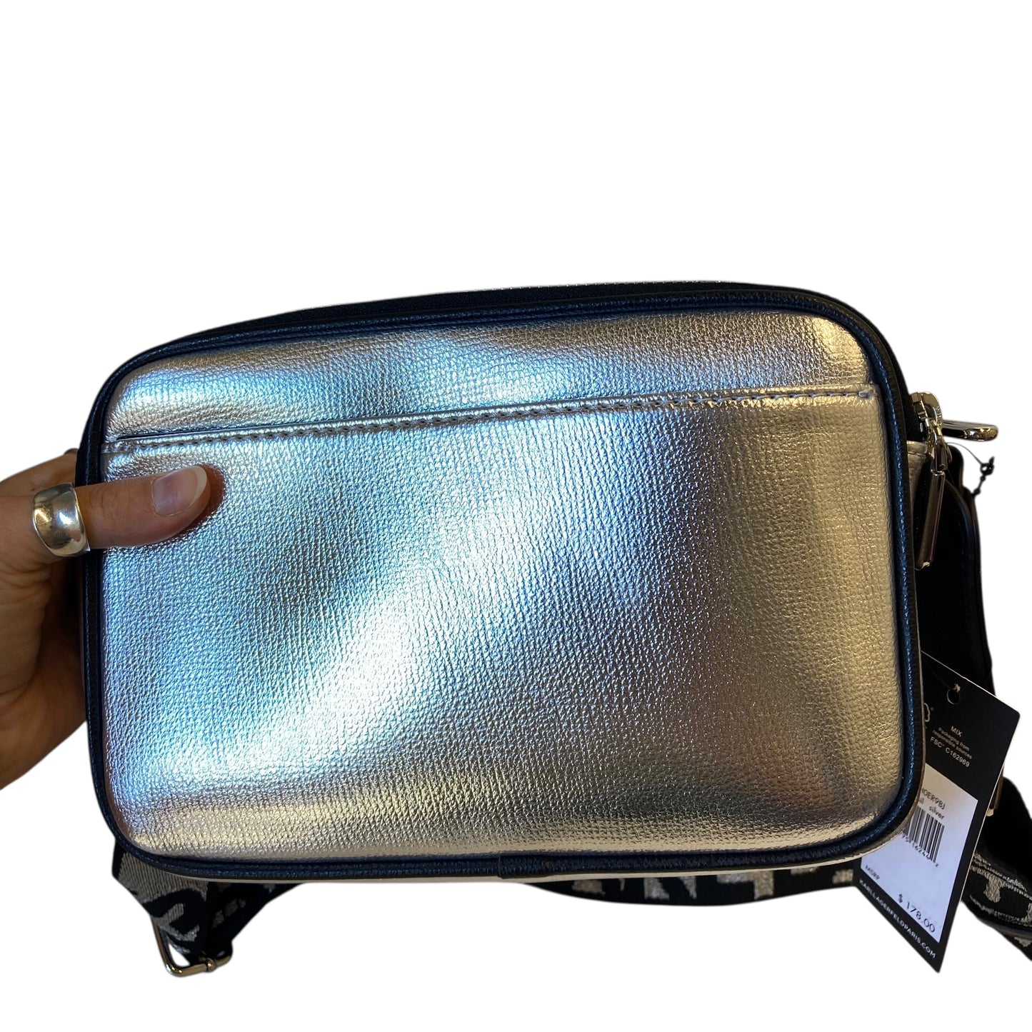 Crossbody Designer By Karl Lagerfeld In Silver, Size:Small