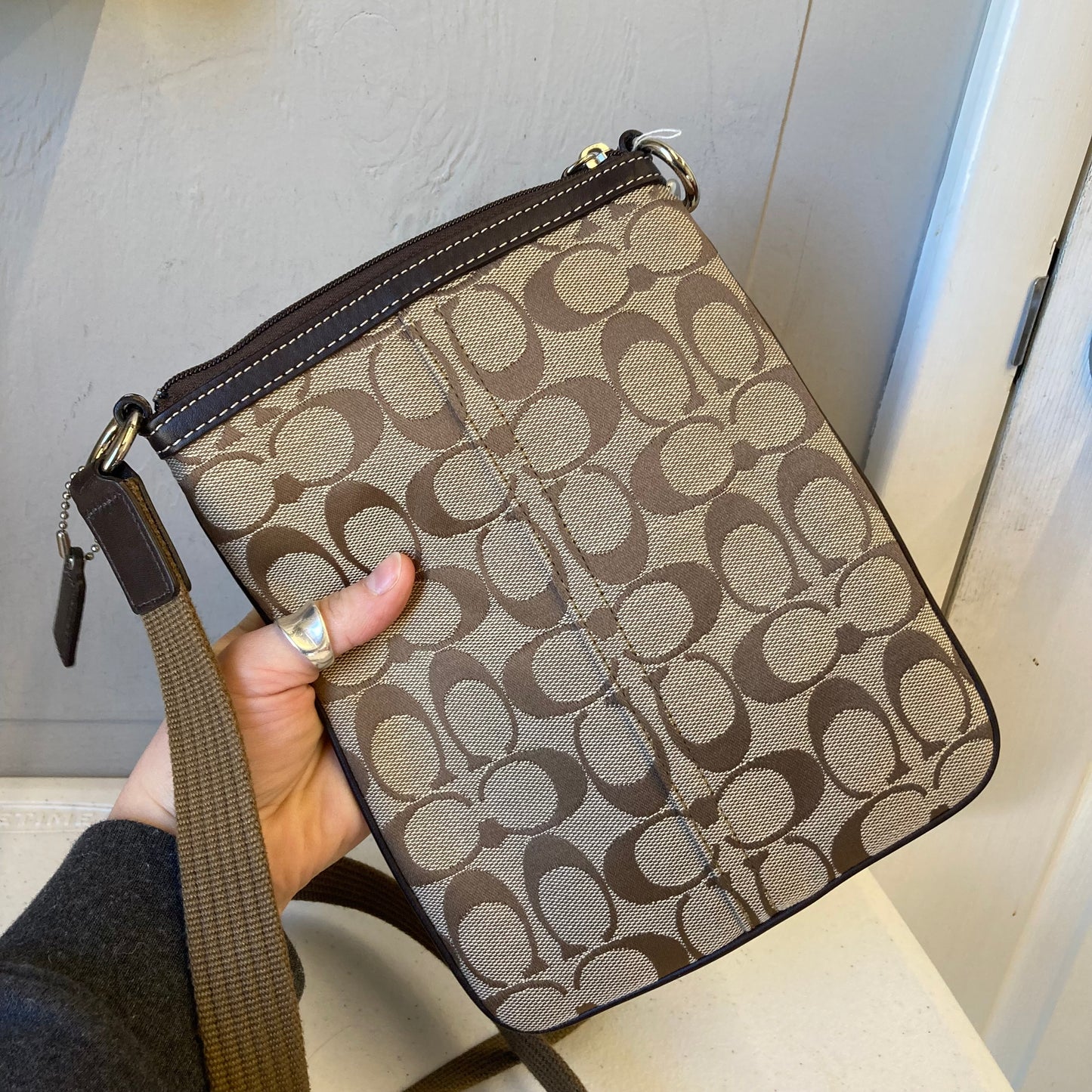Crossbody Designer By Coach In Brown, Size:Small