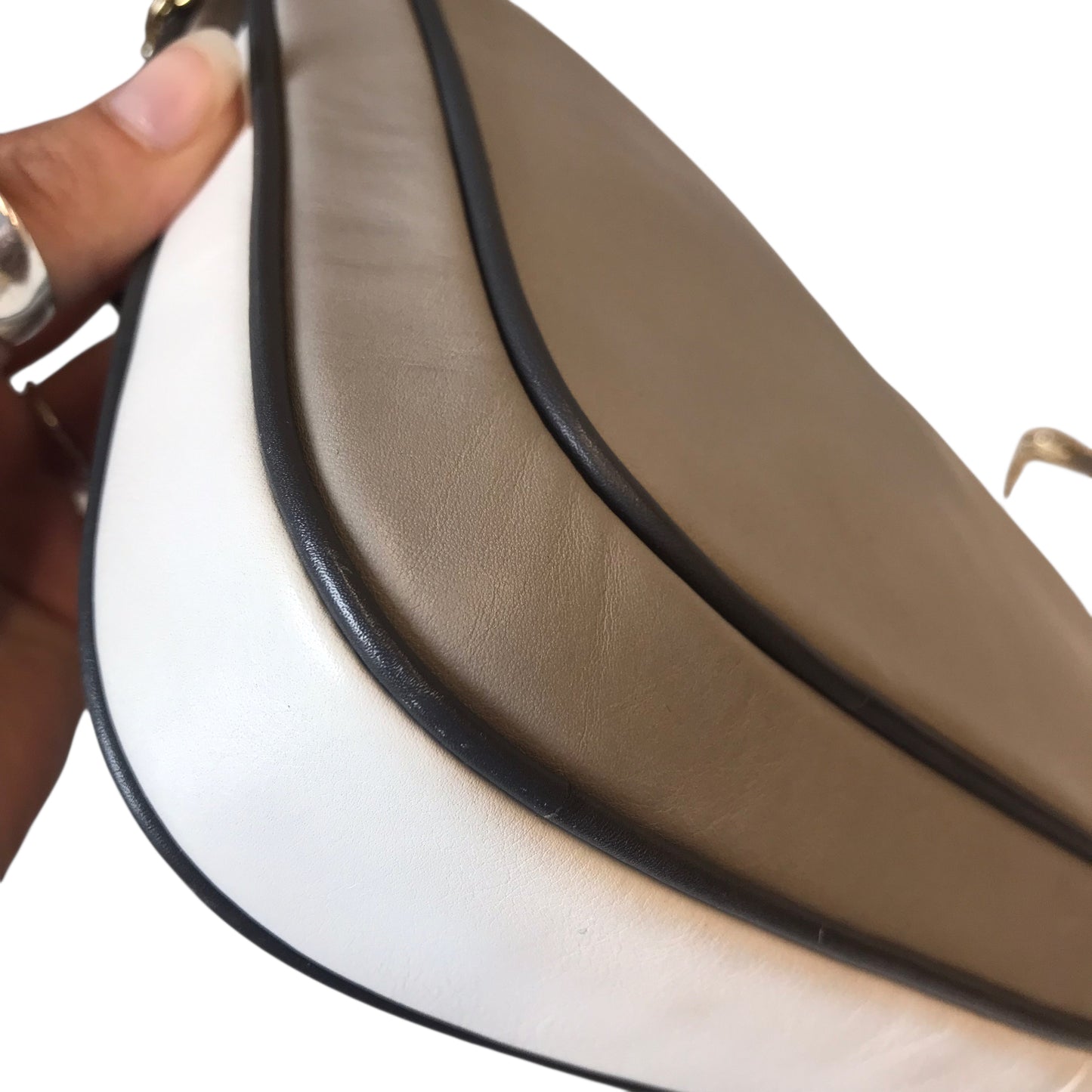 Handbag Leather By Galleani In Grey & White, Size:Medium