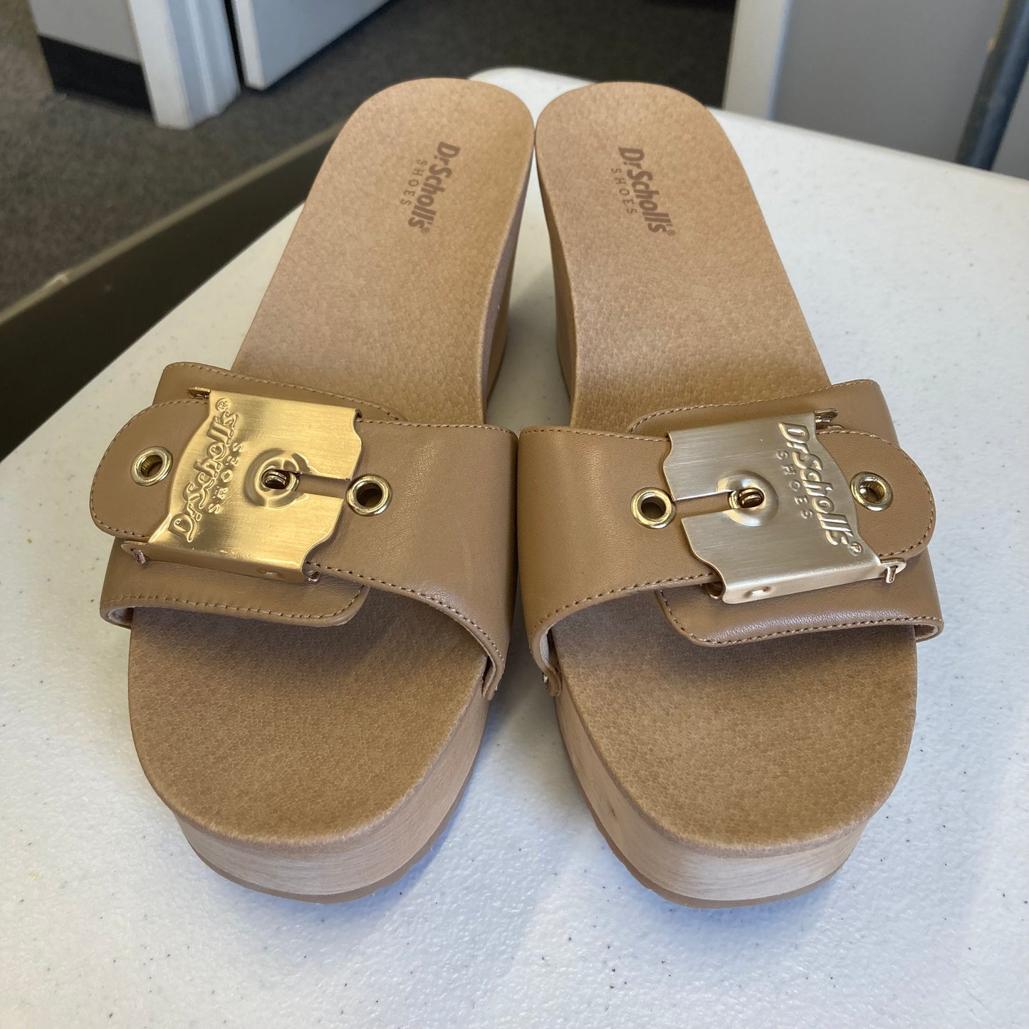 Sandals Heels Wedge By Dr Scholls In Tan, Size:8