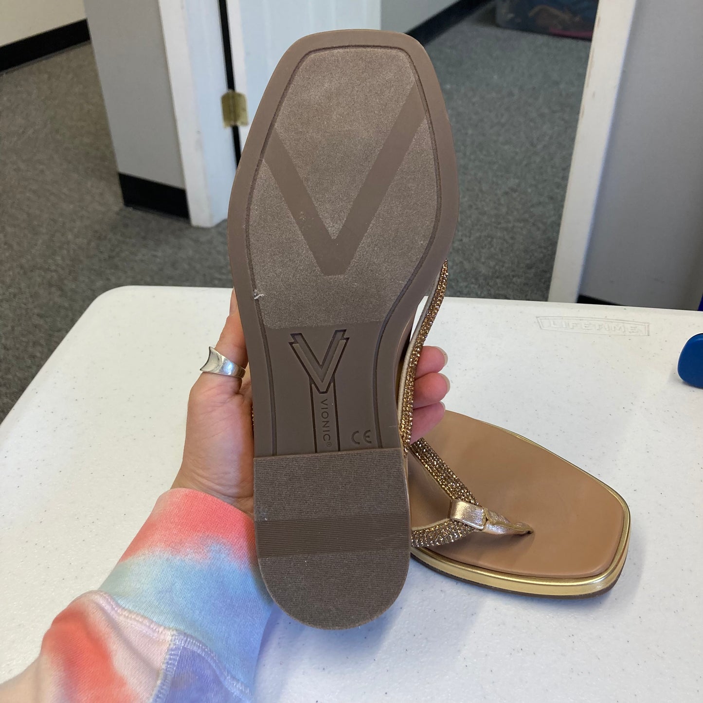 Sandals Flip Flops By Vionic In Gold, Size:8
