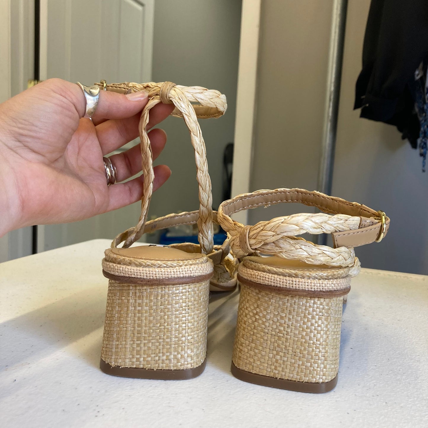 Sandals Heels Block By Nine West In Tan, Size:9
