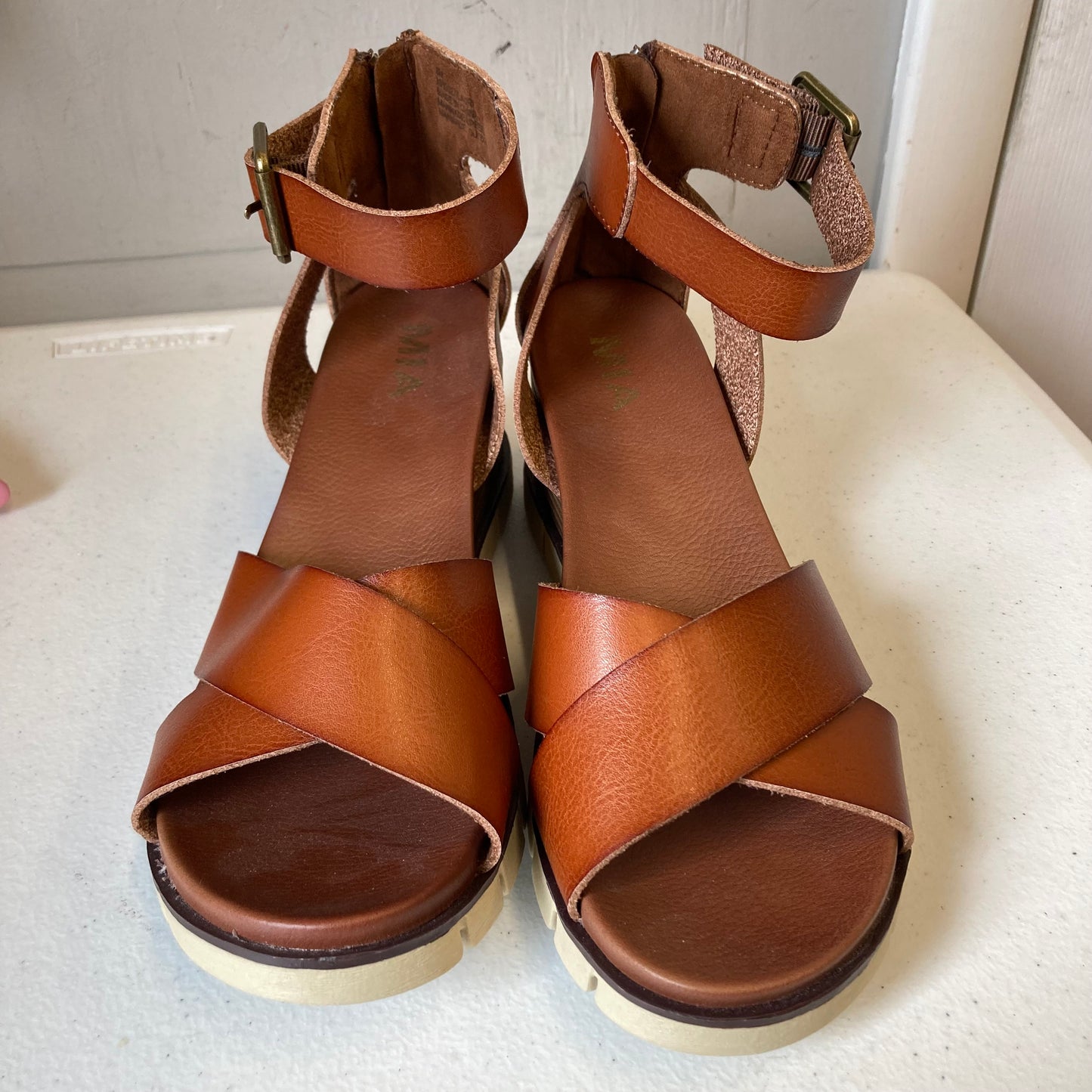 Sandals Heels Wedge By Mia In Brown, Size:8