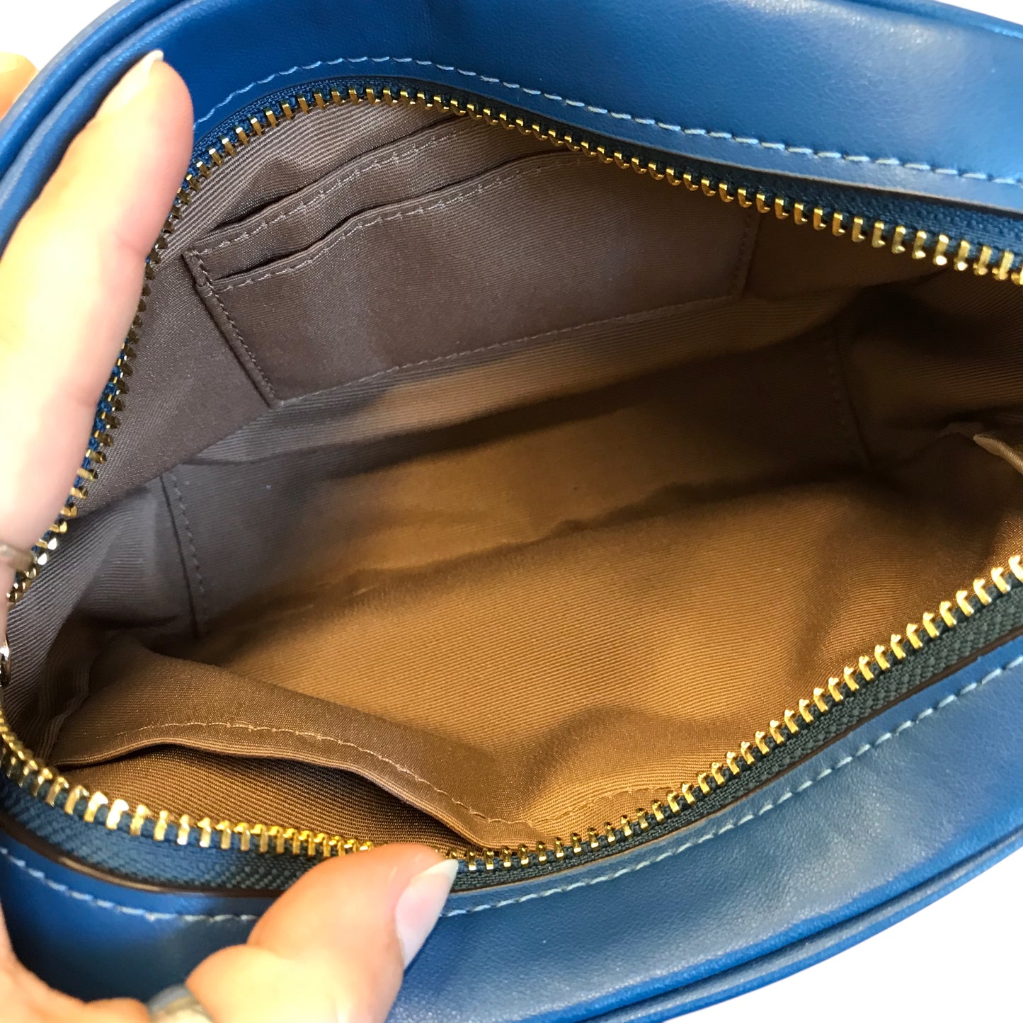 Crossbody Designer By Coach In Blue & Brown, Size:Medium