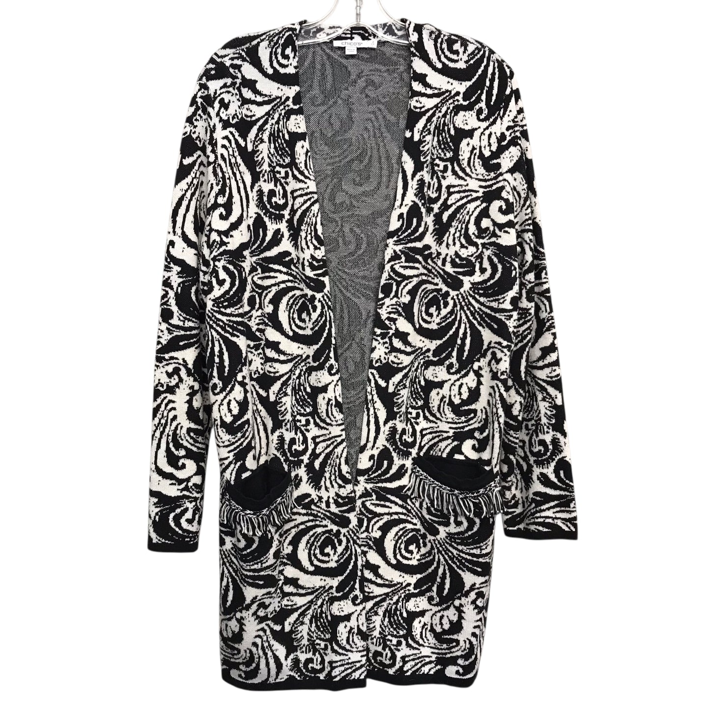 Sweater Cardigan By Chicos In Black & White, Size:L