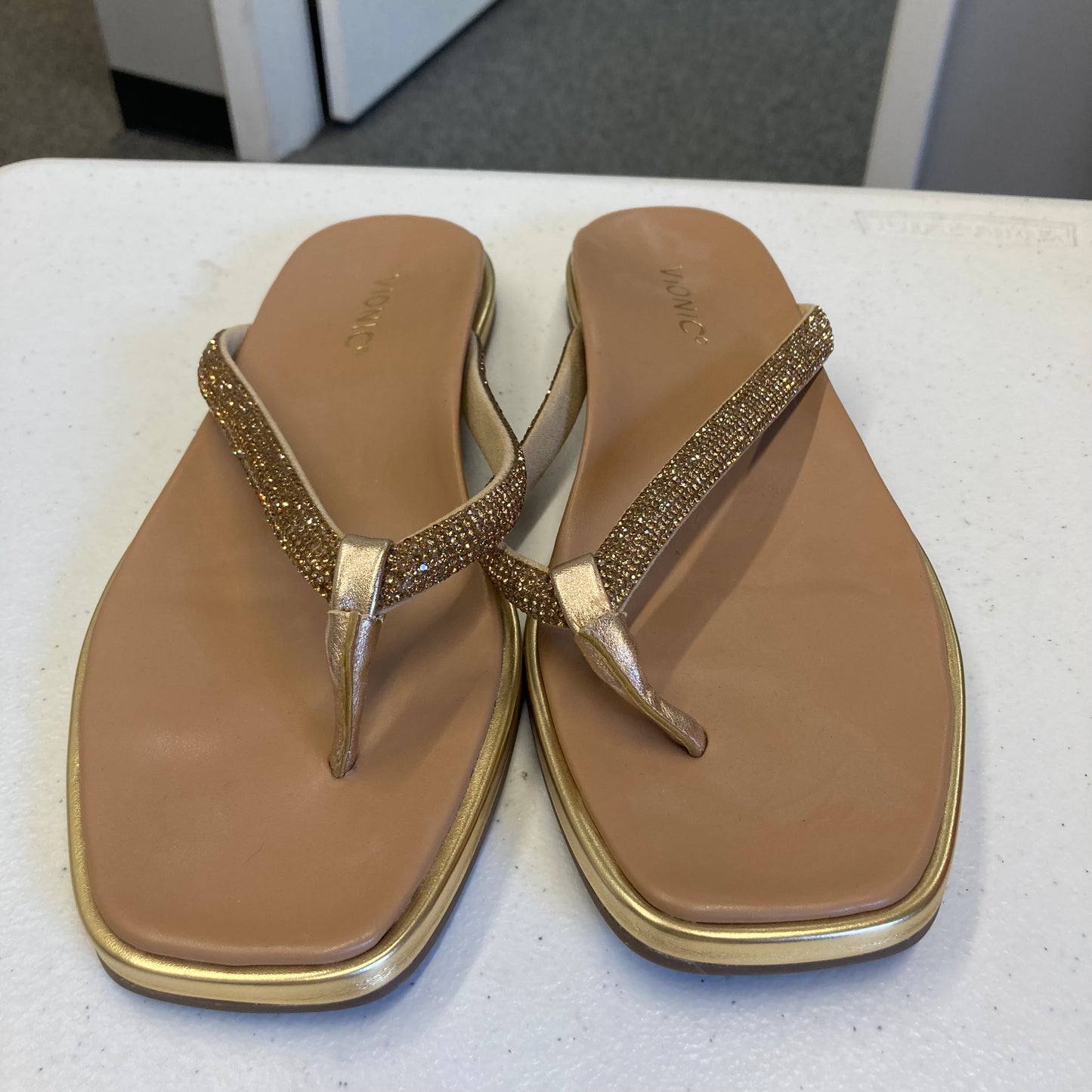 Sandals Flip Flops By Vionic In Gold, Size:8