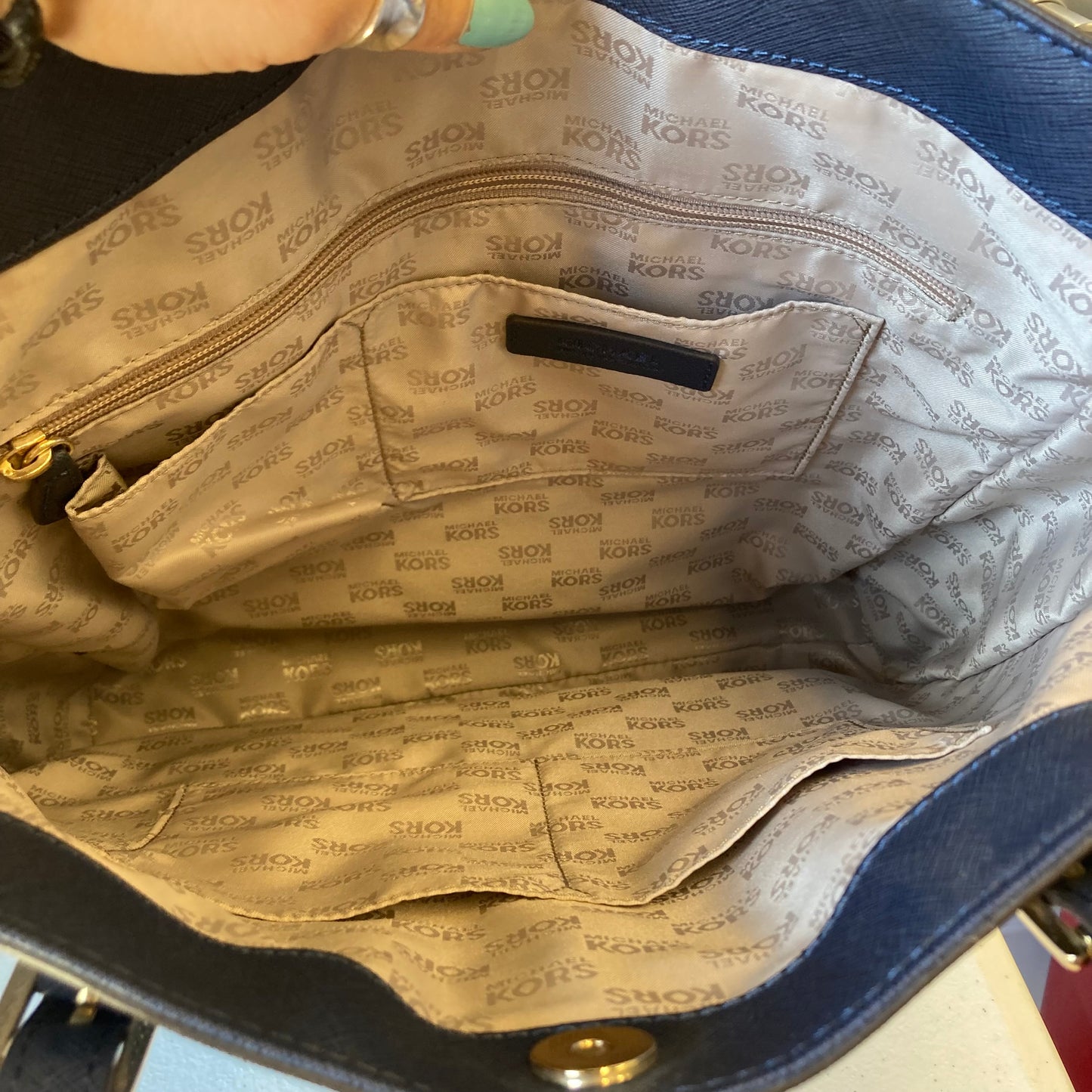 Tote Designer By Michael Kors In Blue, Size:Large