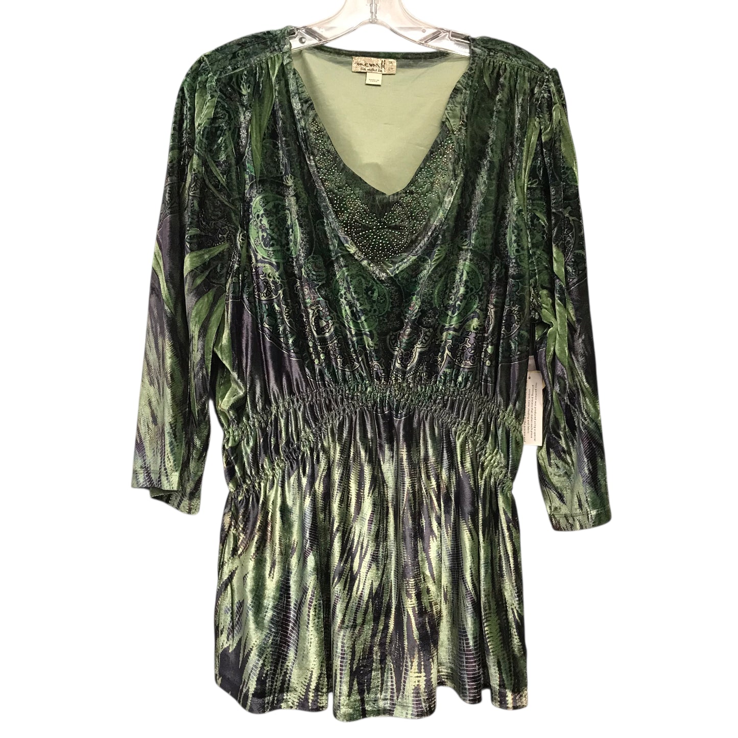Top 3/4 Sleeve By One World In Green, Size:1X