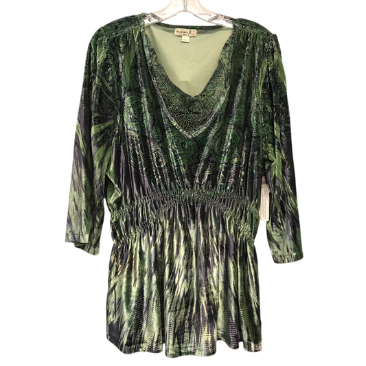 Top 3/4 Sleeve By One World In Green, Size:1X