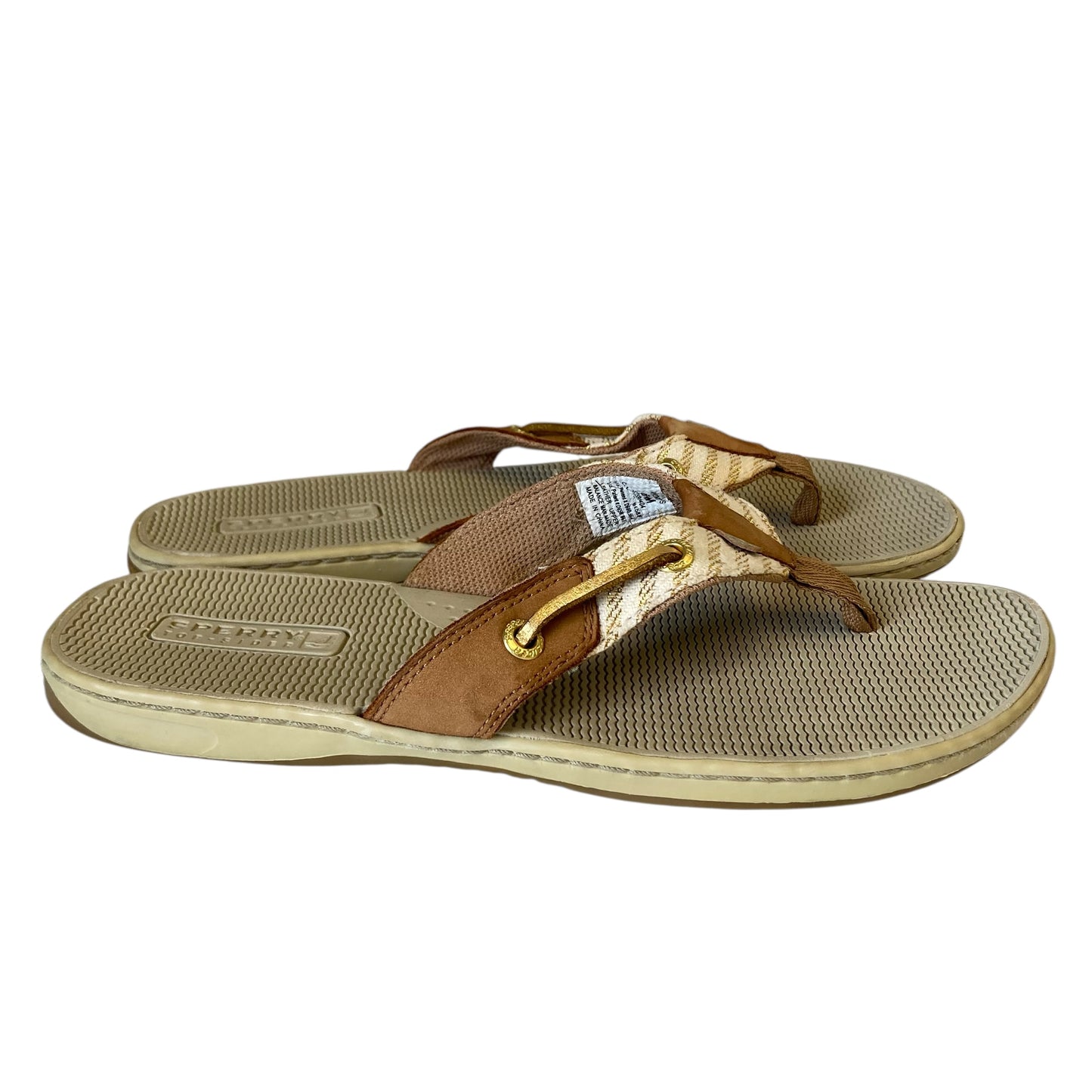 Sandals Flip Flops By Sperry In Brown & Gold, Size:8