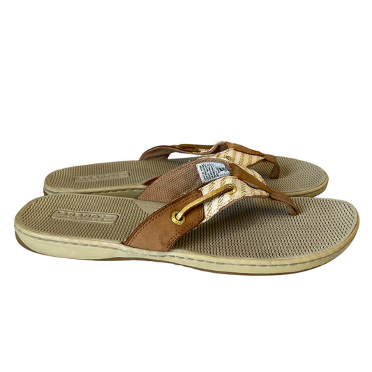 Sandals Flip Flops By Sperry In Brown & Gold, Size:8