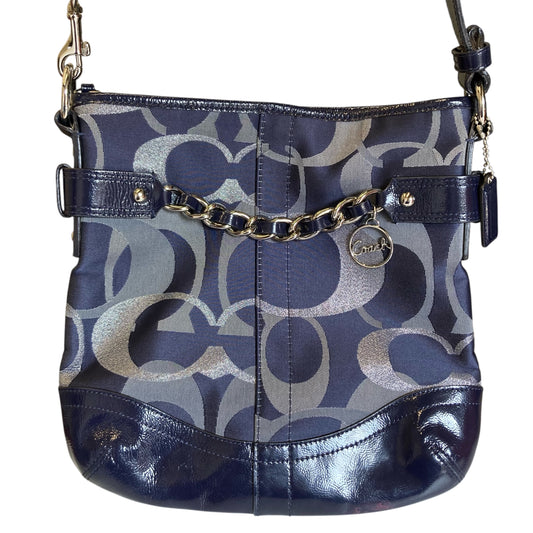 Crossbody Designer By Coach In Blue & Silver, Size:Small