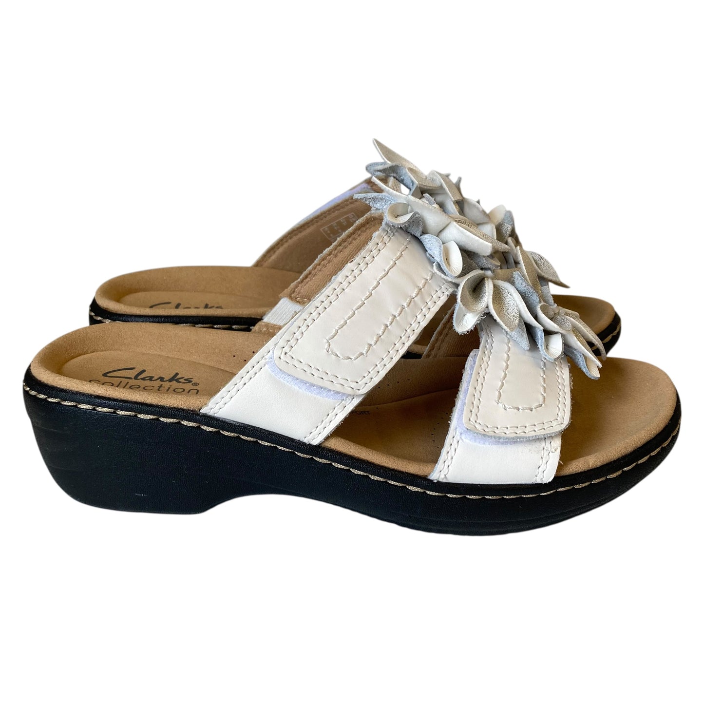 Sandals Heels Wedge By Clarks In White, Size:6.5